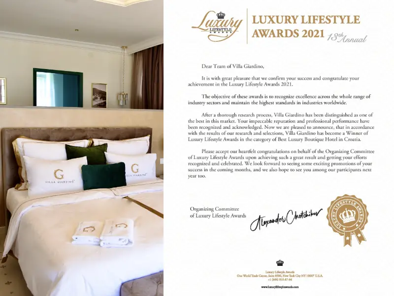 Villa Giardino Bol wins Luxury Lifestyle Awards 2021!